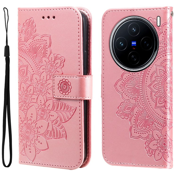 For vivo X200 5G Case PU Leather Wallet Floral Phone Cover Stand View - Pink