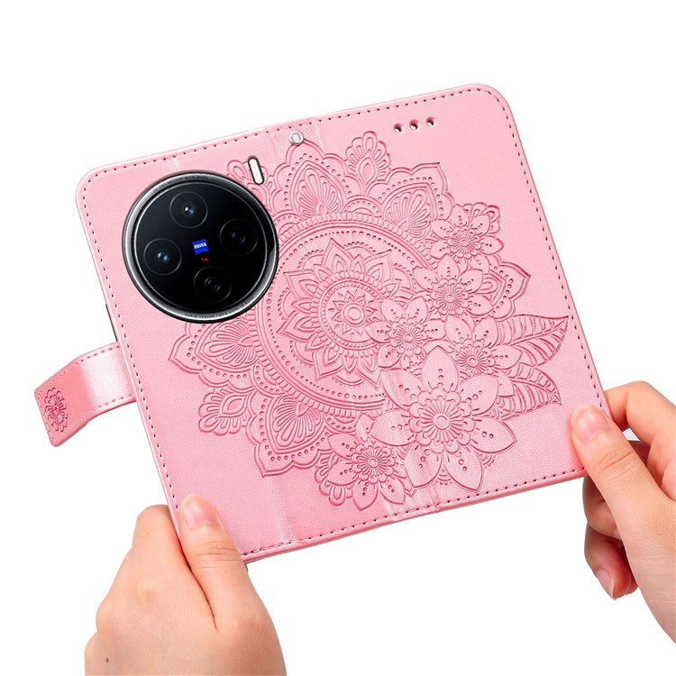 For vivo X200 5G Case PU Leather Wallet Floral Phone Cover Stand View - Pink