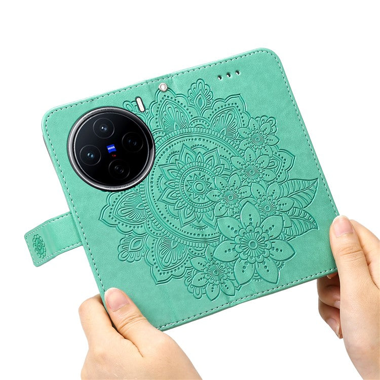 For vivo X200 5G Case PU Leather Wallet Floral Phone Cover Stand View - Green