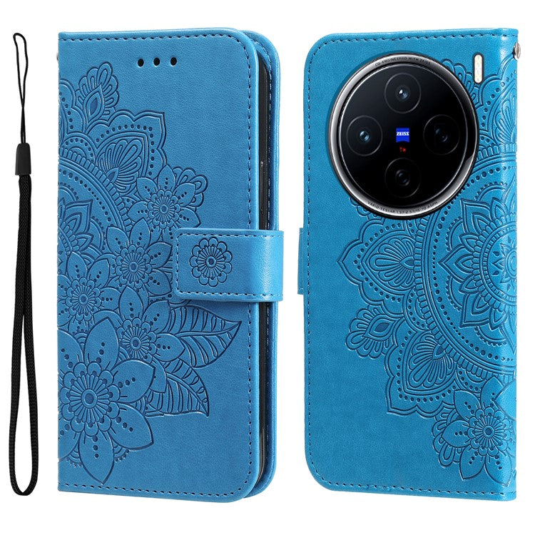 For vivo X200 5G Case PU Leather Wallet Floral Phone Cover Stand View - Blue