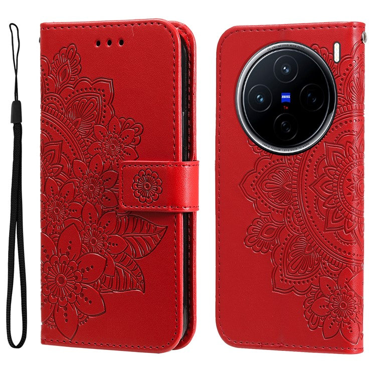 For vivo X200 5G Case PU Leather Wallet Floral Phone Cover Stand View - Red