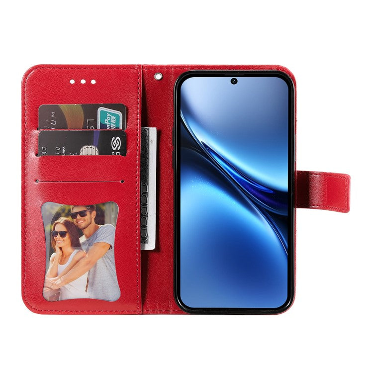 For vivo X200 5G Case PU Leather Wallet Floral Phone Cover Stand View - Red