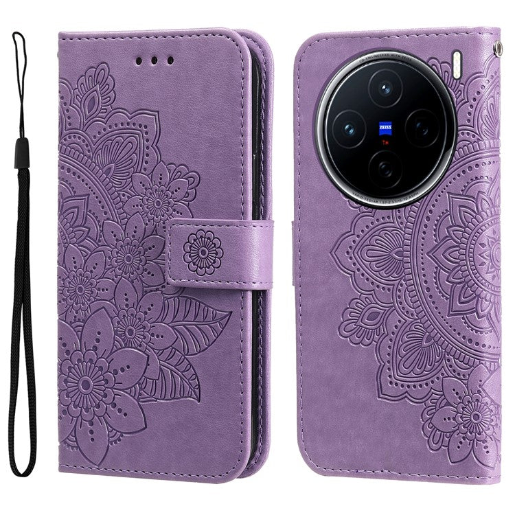 For vivo X200 5G Case PU Leather Wallet Floral Phone Cover Stand View - Purple