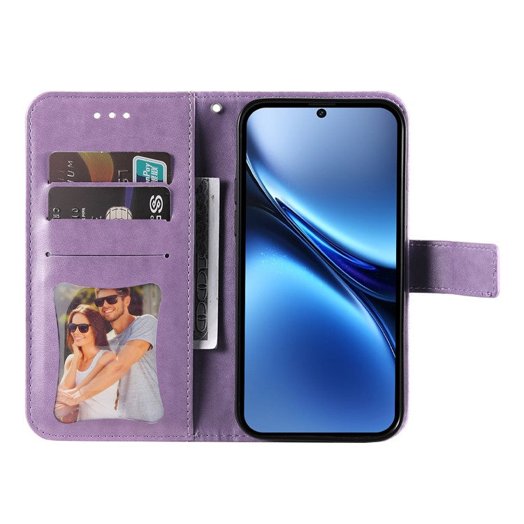 For vivo X200 5G Case PU Leather Wallet Floral Phone Cover Stand View - Purple