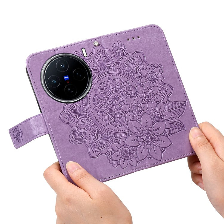 For vivo X200 5G Case PU Leather Wallet Floral Phone Cover Stand View - Purple