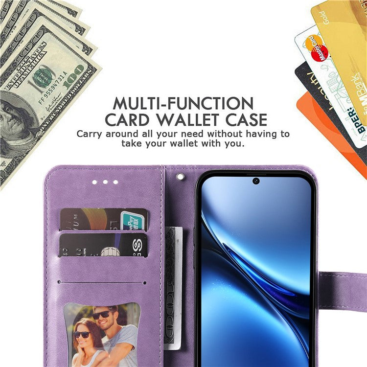 For vivo X200 5G Case PU Leather Wallet Floral Phone Cover Stand View - Purple