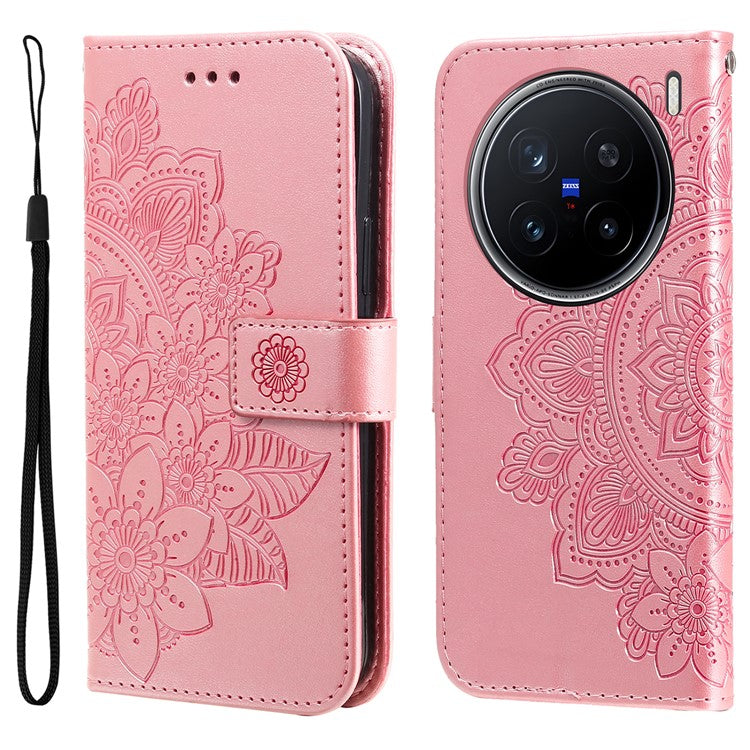 For vivo X200 Pro 5G Case PU Leather Wallet Floral Phone Cover Stand View - Pink