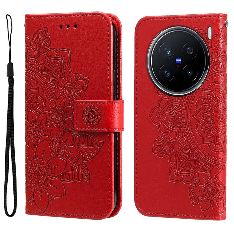 For vivo X200 Pro 5G Case PU Leather Wallet Floral Phone Cover Stand View - Red