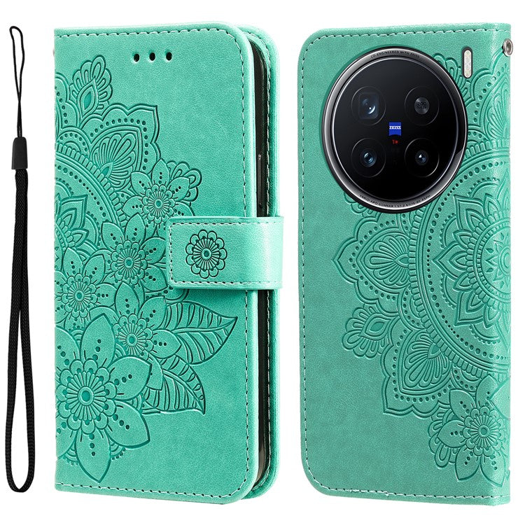 For vivo X200 Pro 5G Case PU Leather Wallet Floral Phone Cover Stand View - Green