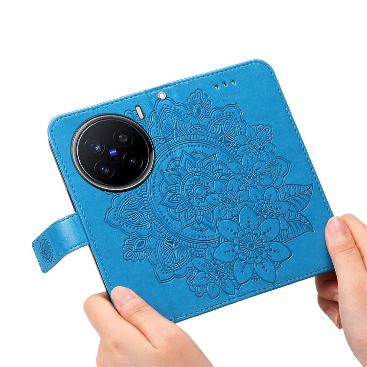 For vivo X200 Pro 5G Case PU Leather Wallet Floral Phone Cover Stand View - Blue