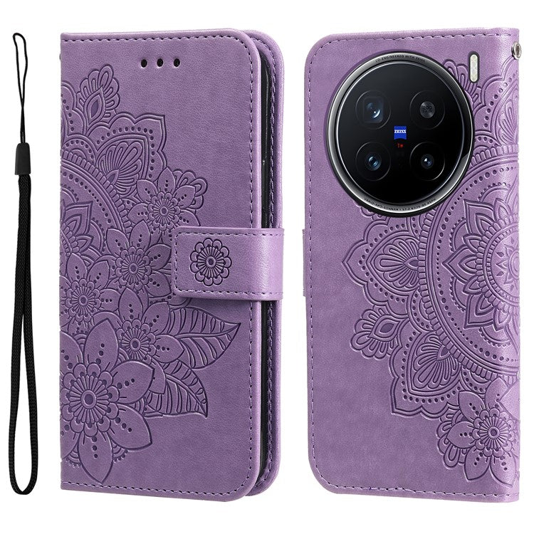 For vivo X200 Pro 5G Case PU Leather Wallet Floral Phone Cover Stand View - Purple