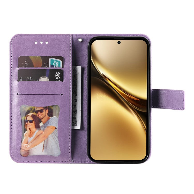 For vivo X200 Pro 5G Case PU Leather Wallet Floral Phone Cover Stand View - Purple