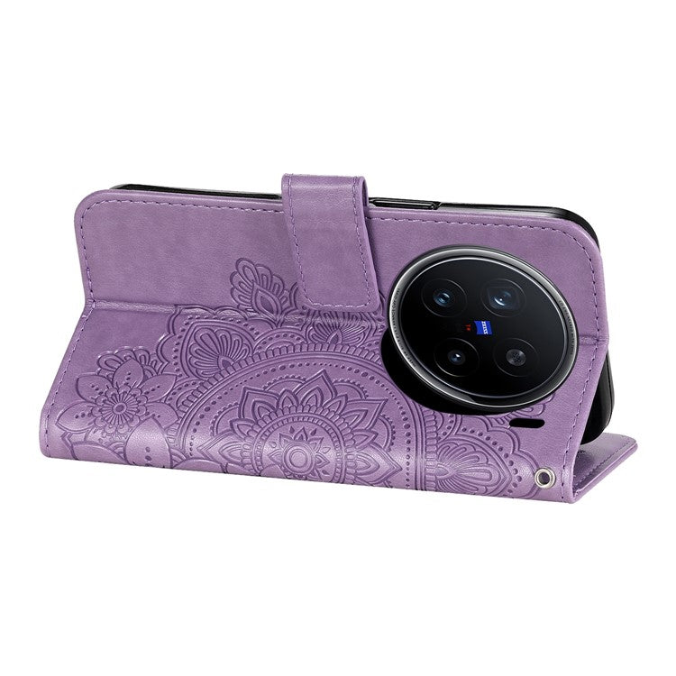 For vivo X200 Pro 5G Case PU Leather Wallet Floral Phone Cover Stand View - Purple