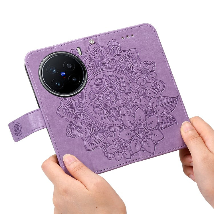 For vivo X200 Pro 5G Case PU Leather Wallet Floral Phone Cover Stand View - Purple