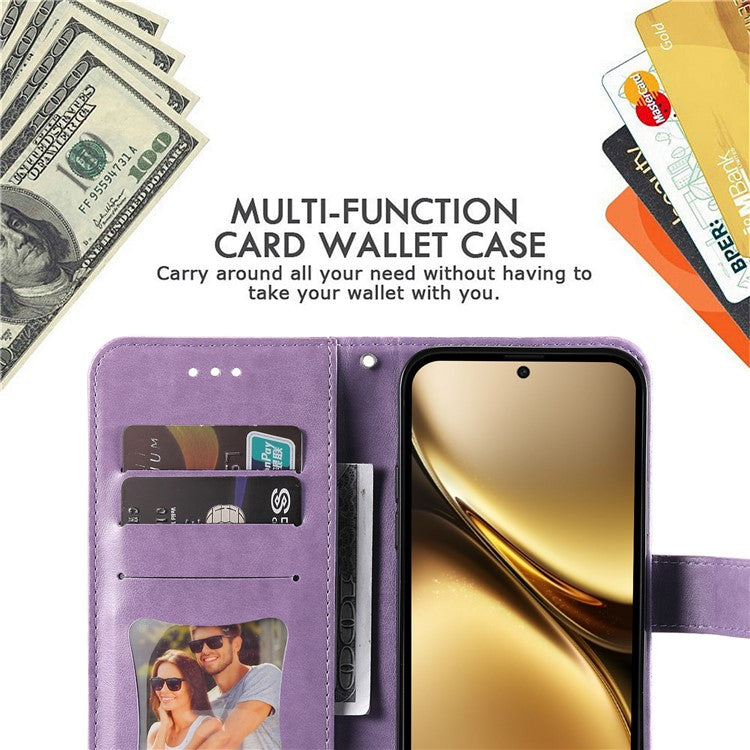 For vivo X200 Pro 5G Case PU Leather Wallet Floral Phone Cover Stand View - Purple