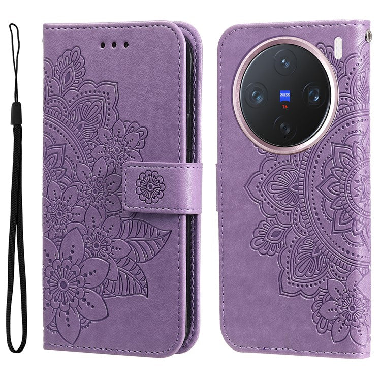 For vivo X200 Pro mini 5G Case PU Leather Wallet Floral Phone Cover Stand View - Purple