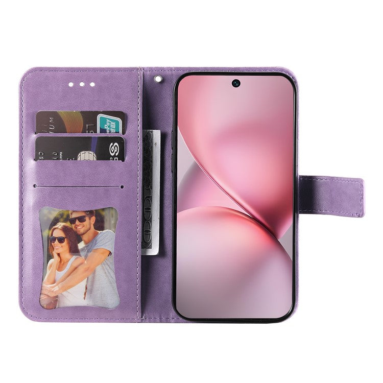 For vivo X200 Pro mini 5G Case PU Leather Wallet Floral Phone Cover Stand View - Purple