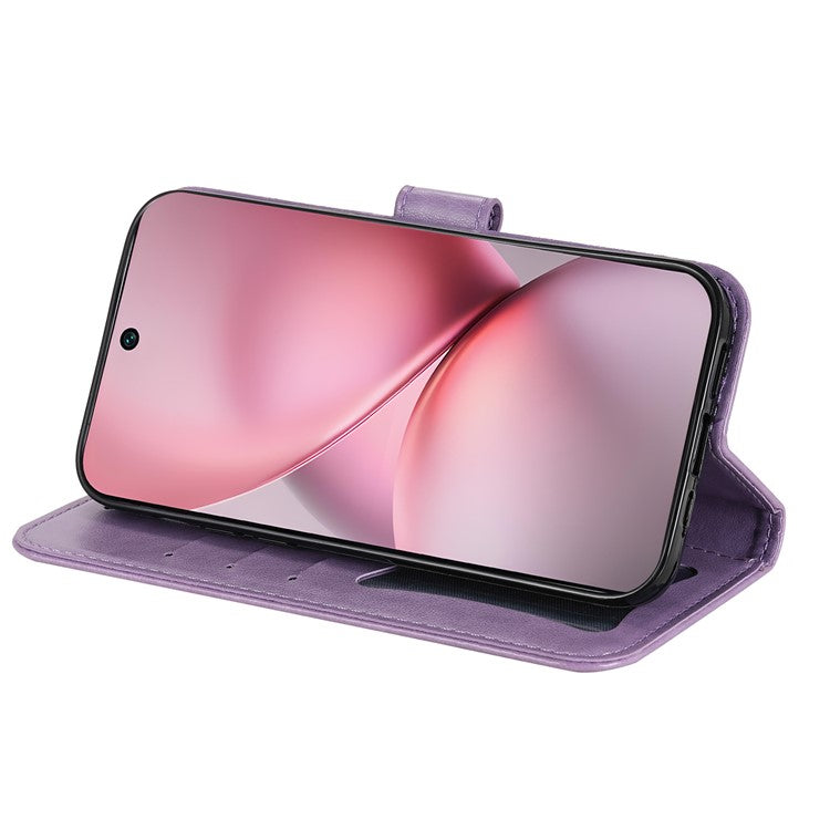 For vivo X200 Pro mini 5G Case PU Leather Wallet Floral Phone Cover Stand View - Purple