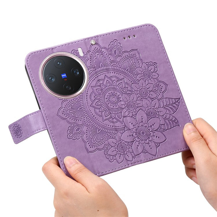 For vivo X200 Pro mini 5G Case PU Leather Wallet Floral Phone Cover Stand View - Purple