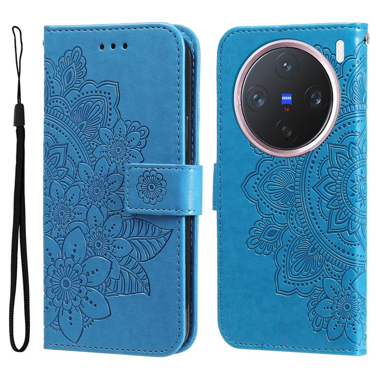 For vivo X200 Pro mini 5G Case PU Leather Wallet Floral Phone Cover Stand View - Blue