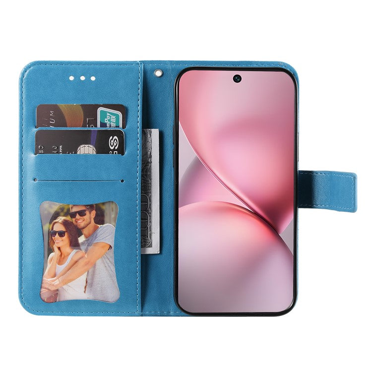 For vivo X200 Pro mini 5G Case PU Leather Wallet Floral Phone Cover Stand View - Blue