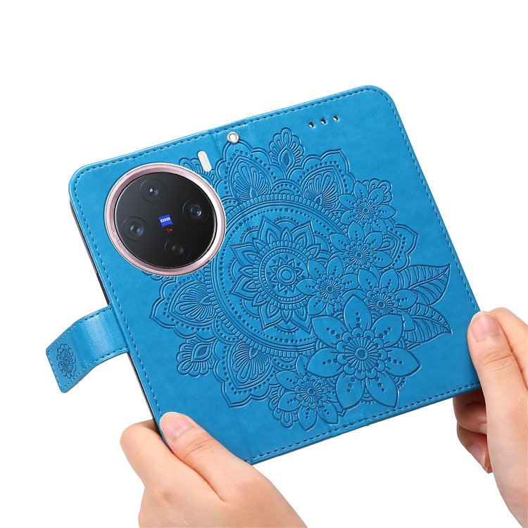 For vivo X200 Pro mini 5G Case PU Leather Wallet Floral Phone Cover Stand View - Blue