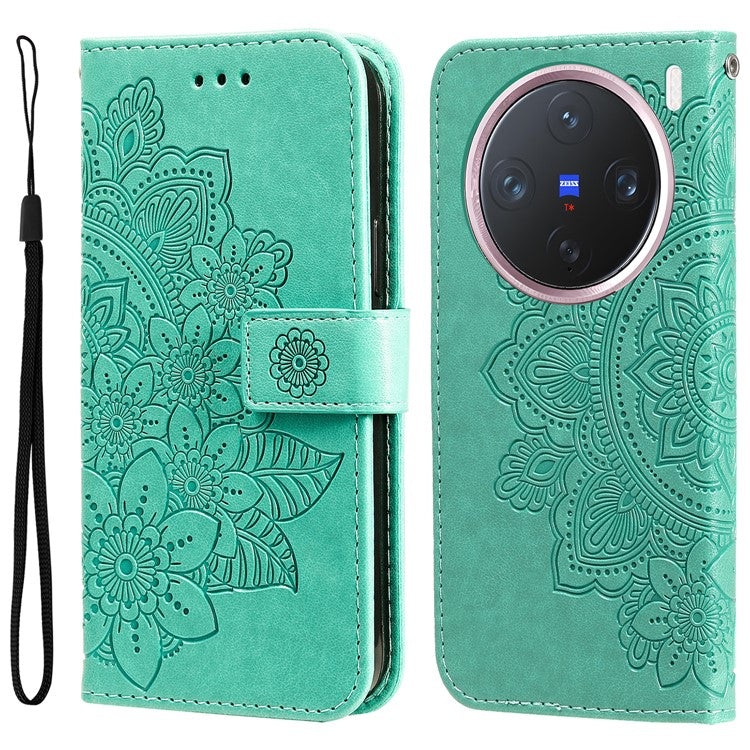 For vivo X200 Pro mini 5G Case PU Leather Wallet Floral Phone Cover Stand View - Green