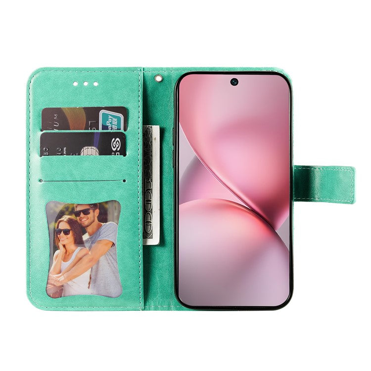 For vivo X200 Pro mini 5G Case PU Leather Wallet Floral Phone Cover Stand View - Green