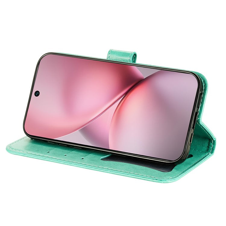 For vivo X200 Pro mini 5G Case PU Leather Wallet Floral Phone Cover Stand View - Green