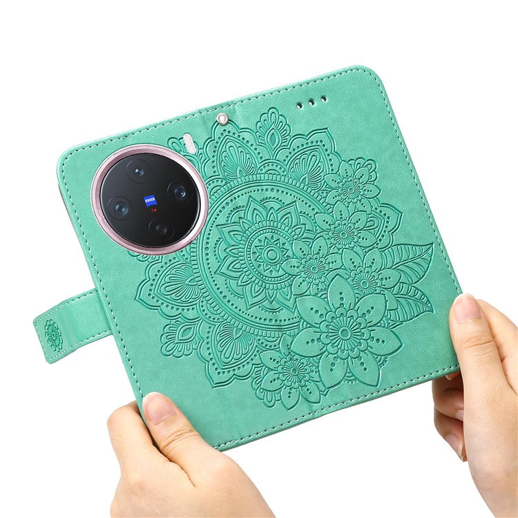 For vivo X200 Pro mini 5G Case PU Leather Wallet Floral Phone Cover Stand View - Green