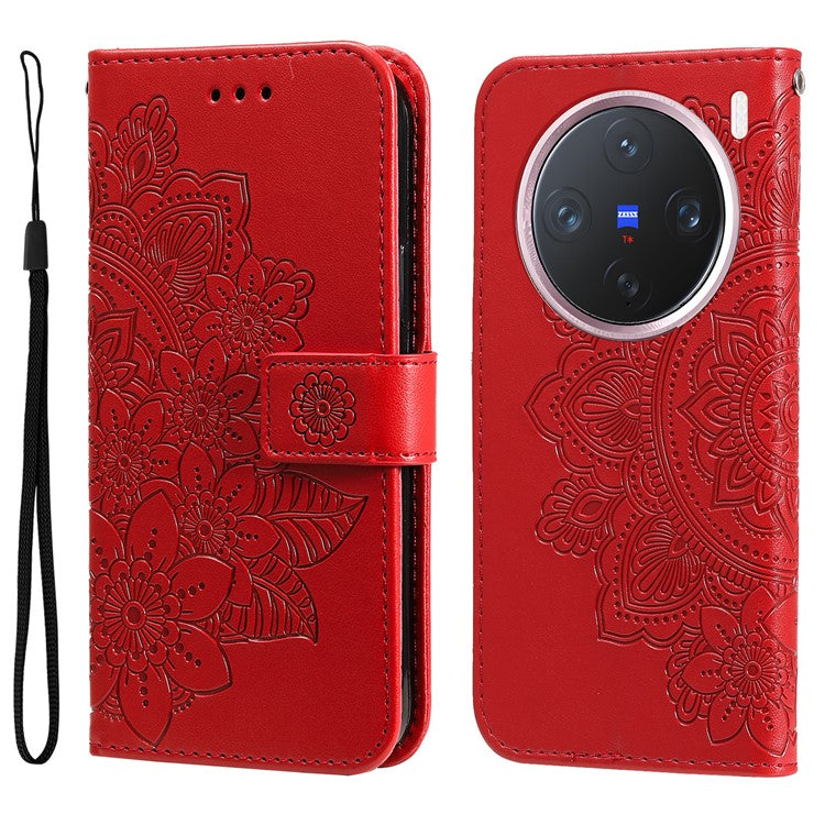 For vivo X200 Pro mini 5G Case PU Leather Wallet Floral Phone Cover Stand View - Red