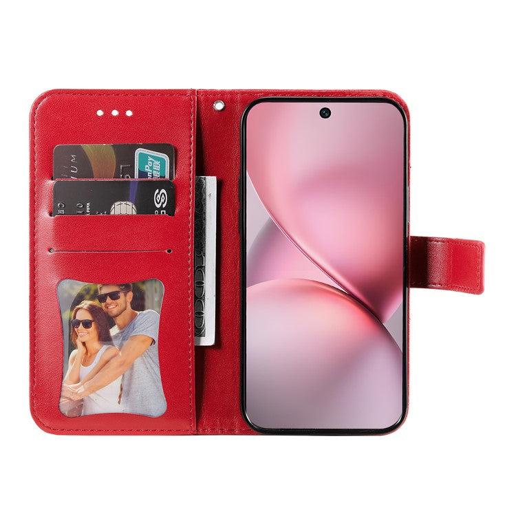 For vivo X200 Pro mini 5G Case PU Leather Wallet Floral Phone Cover Stand View - Red