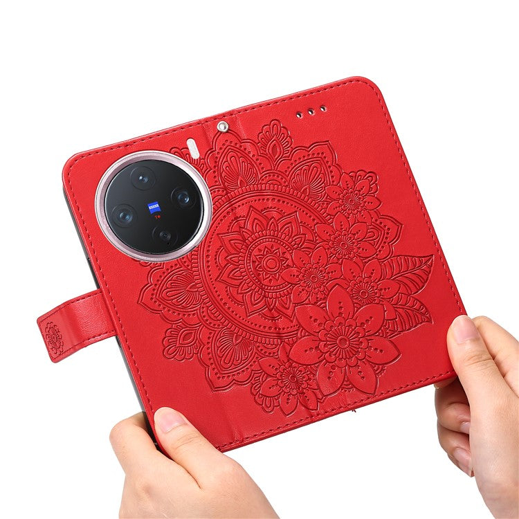 For vivo X200 Pro mini 5G Case PU Leather Wallet Floral Phone Cover Stand View - Red