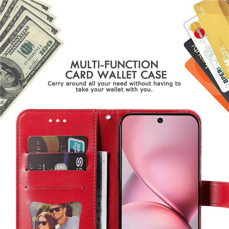 For vivo X200 Pro mini 5G Case PU Leather Wallet Floral Phone Cover Stand View - Red