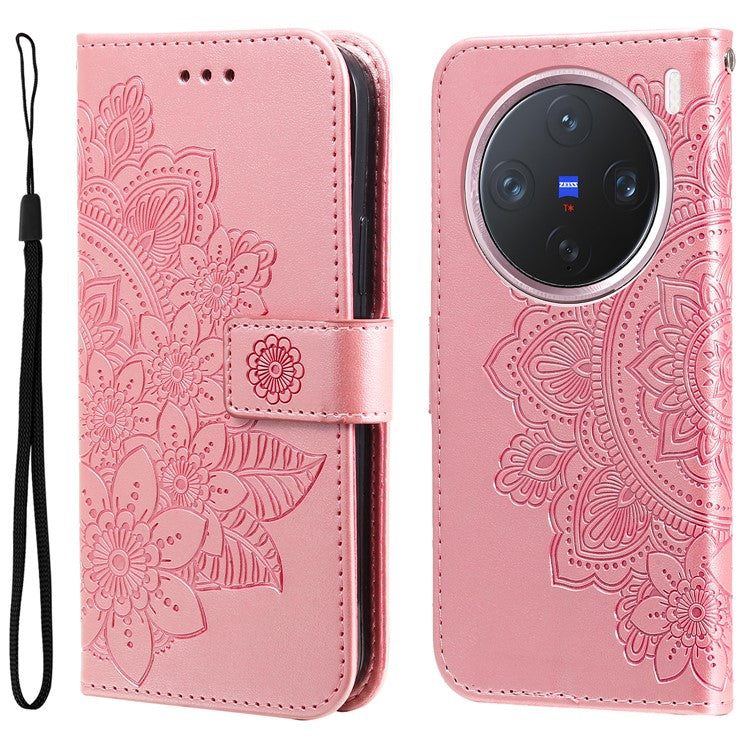 For vivo X200 Pro mini 5G Case PU Leather Wallet Floral Phone Cover Stand View - Pink