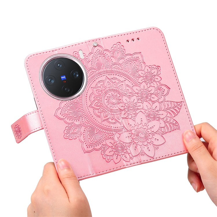 For vivo X200 Pro mini 5G Case PU Leather Wallet Floral Phone Cover Stand View - Pink