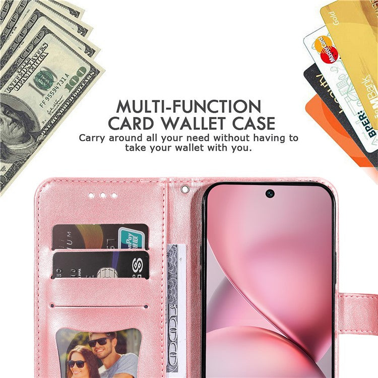 For vivo X200 Pro mini 5G Case PU Leather Wallet Floral Phone Cover Stand View - Pink