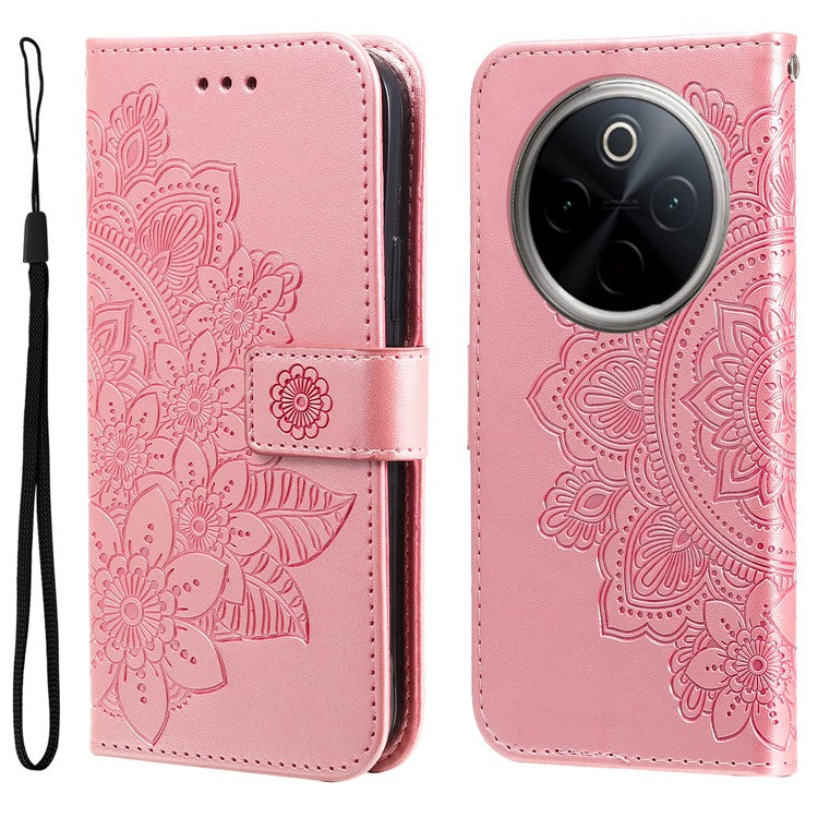 For vivo Y300 Pro 5G Case PU Leather Wallet Floral Phone Cover Stand View - Pink