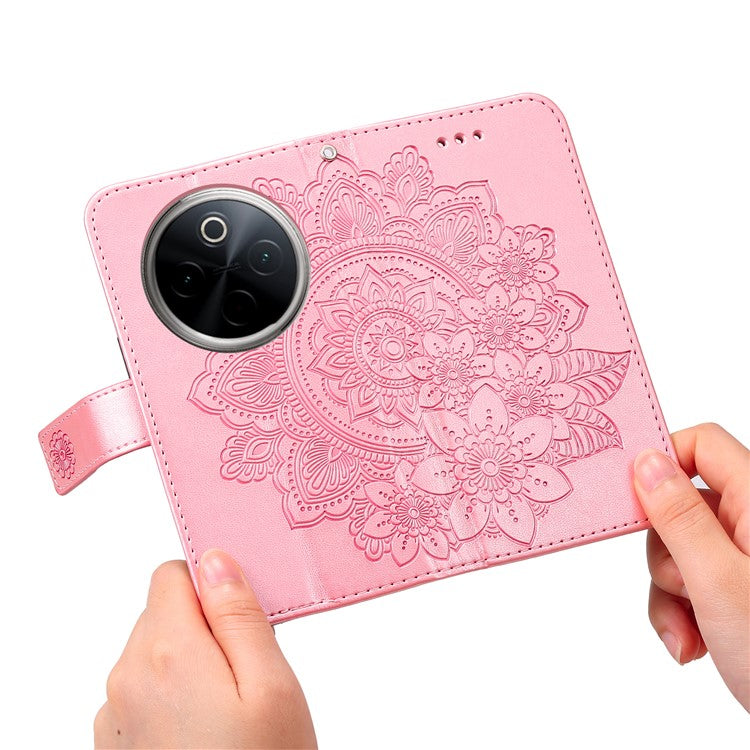 For vivo Y300 Pro 5G Case PU Leather Wallet Floral Phone Cover Stand View - Pink