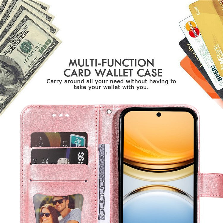 For vivo Y300 Pro 5G Case PU Leather Wallet Floral Phone Cover Stand View - Pink