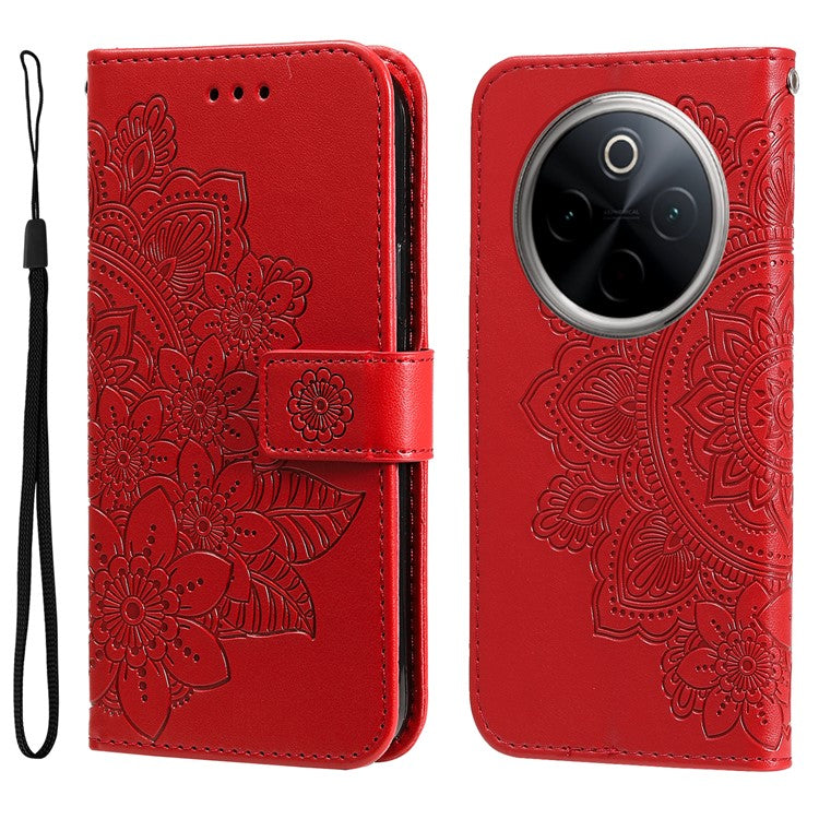 For vivo Y300 Pro 5G Case PU Leather Wallet Floral Phone Cover Stand View - Red