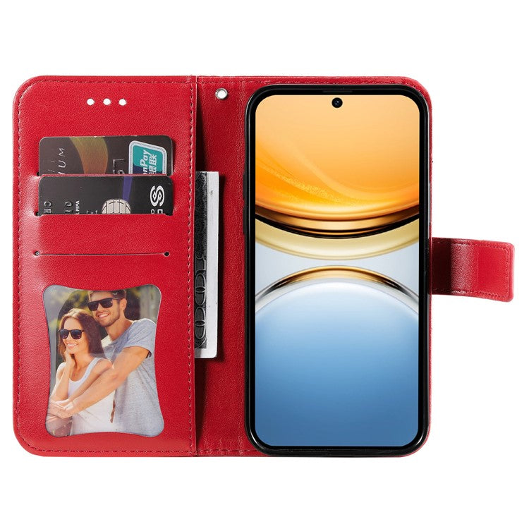 For vivo Y300 Pro 5G Case PU Leather Wallet Floral Phone Cover Stand View - Red