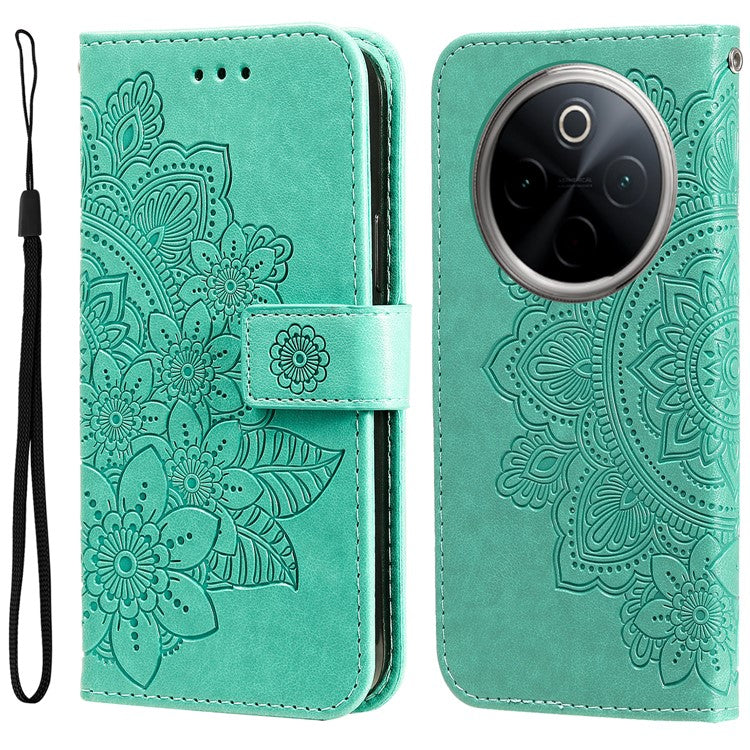 For vivo Y300 Pro 5G Case PU Leather Wallet Floral Phone Cover Stand View - Green