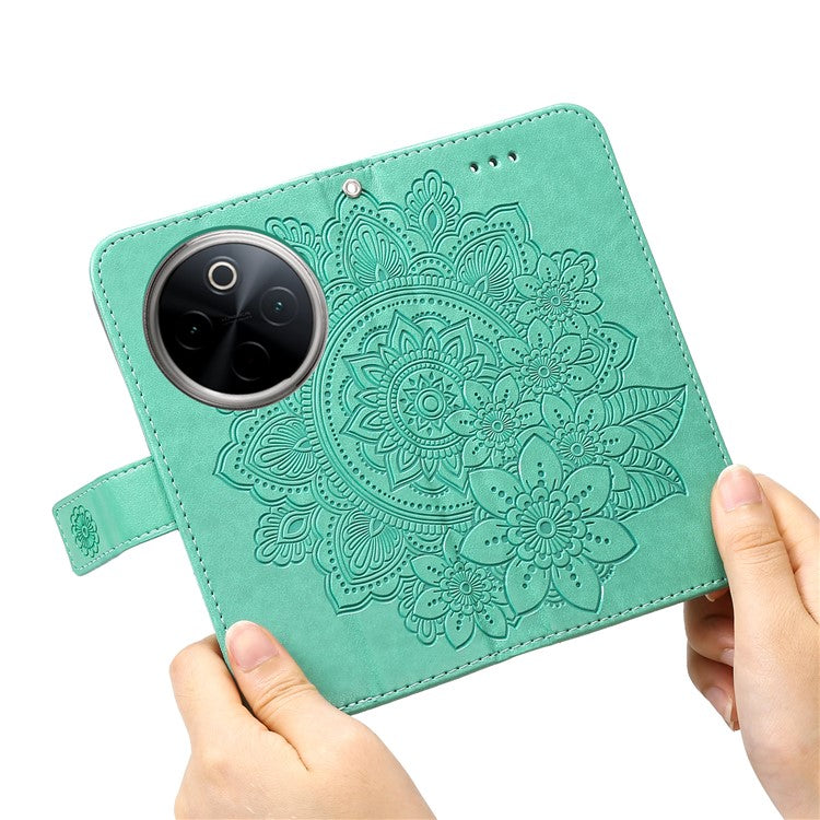 For vivo Y300 Pro 5G Case PU Leather Wallet Floral Phone Cover Stand View - Green