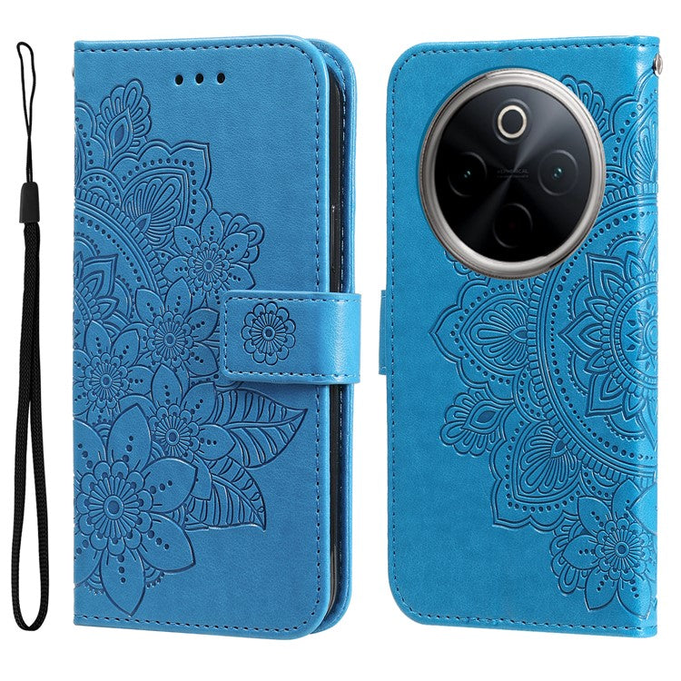 For vivo Y300 Pro 5G Case PU Leather Wallet Floral Phone Cover Stand View - Blue