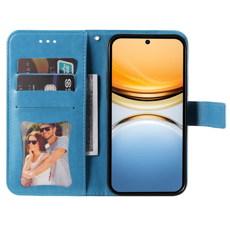 For vivo Y300 Pro 5G Case PU Leather Wallet Floral Phone Cover Stand View - Blue