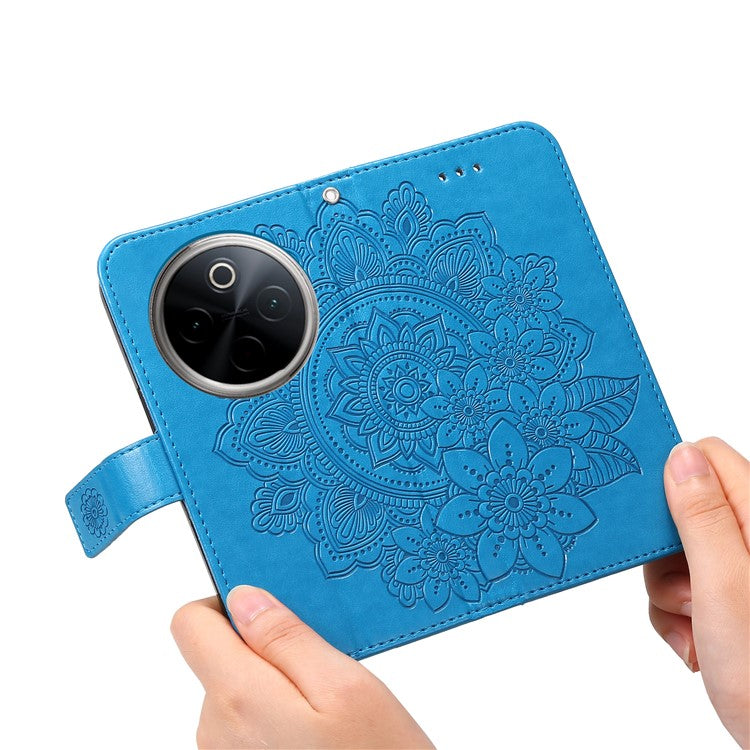 For vivo Y300 Pro 5G Case PU Leather Wallet Floral Phone Cover Stand View - Blue