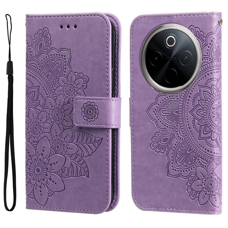 For vivo Y300 Pro 5G Case PU Leather Wallet Floral Phone Cover Stand View - Purple