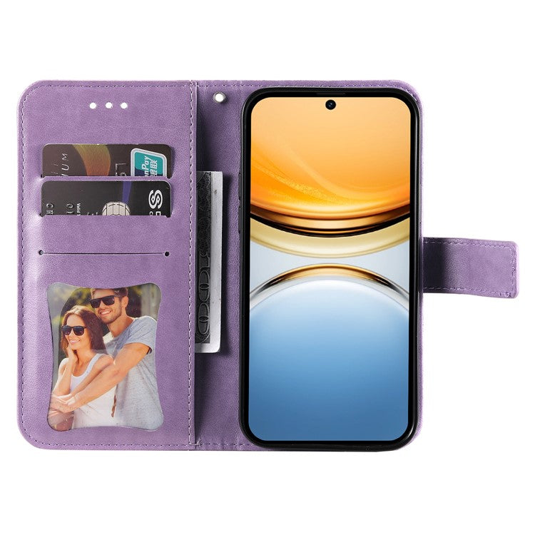 For vivo Y300 Pro 5G Case PU Leather Wallet Floral Phone Cover Stand View - Purple