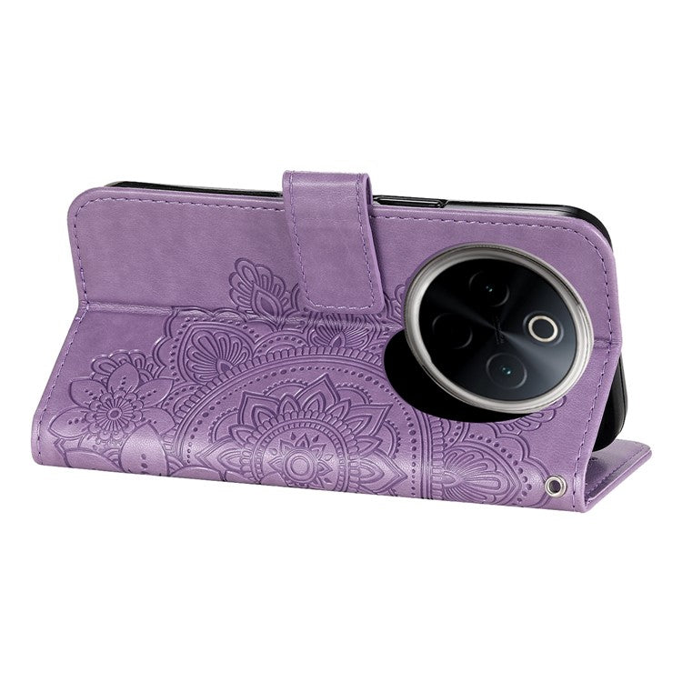 For vivo Y300 Pro 5G Case PU Leather Wallet Floral Phone Cover Stand View - Purple